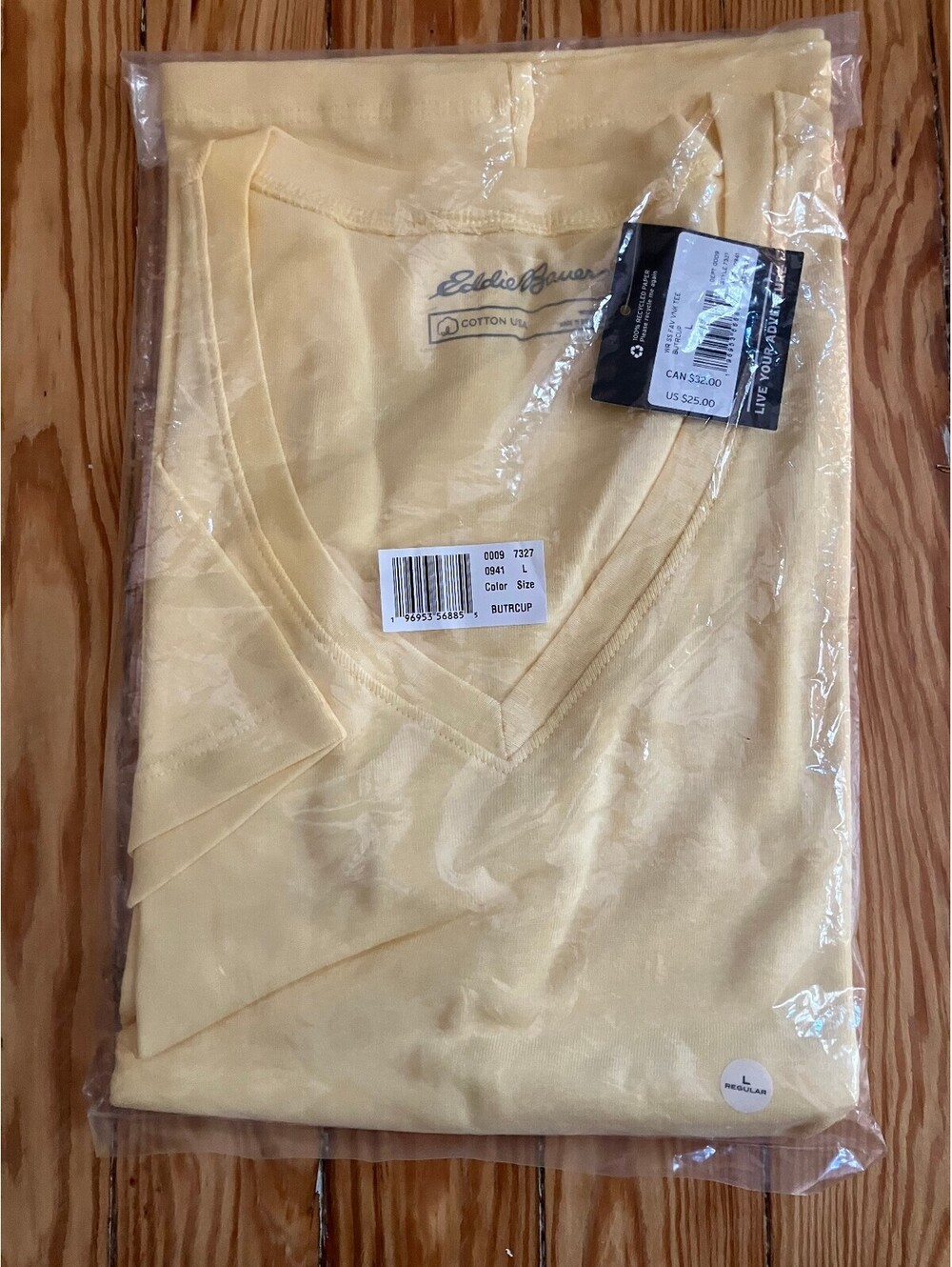 Eddie Bauer Favourite V Neck Tee Buttercup Yellow Cotton Short Sleeve NWT L